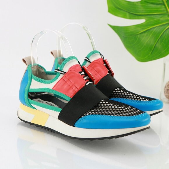 Steve Madden Womens Arctic Sneaker Size 7.5 Blue Red Green Casual Shoe Cutouts - Picture 2 of 11